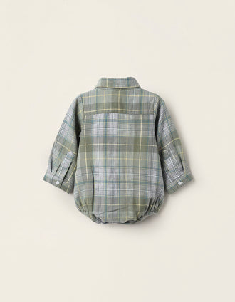 Body-Camisa de Franela para Recién Nacido, Verde/Gris