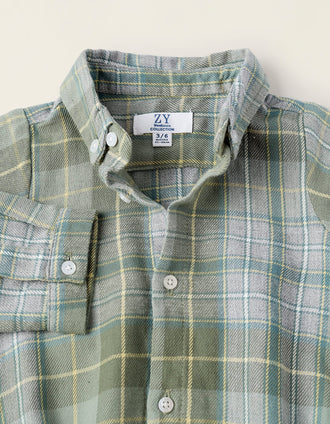 Body-Camisa de Franela para Recién Nacido, Verde/Gris