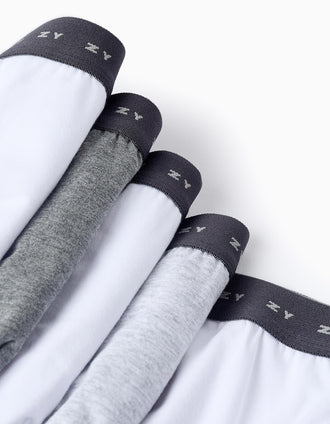 Pack 5 Slips Unis pour Garçon, Blanc/Gris