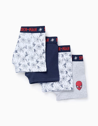Pack 4 Boxers pour Garçon 'Spider-Man', Blanc/Bleu/Gris