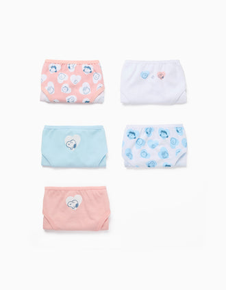Pack 5 Bragas para Niña 'Peanuts', Blanco/Rosa/Azul