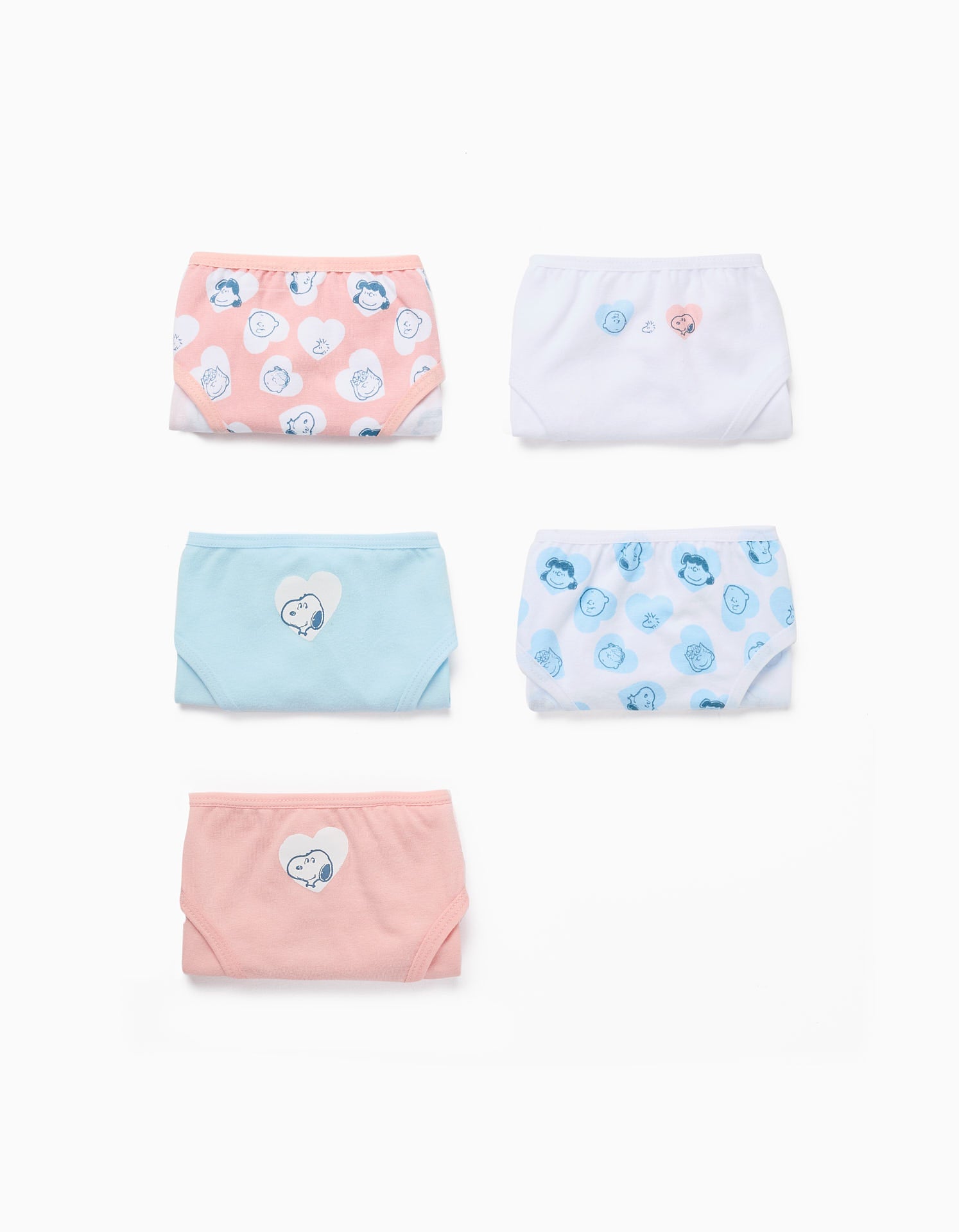 Pack of 5 Briefs for Girls 'Peanuts', White/Pink/Blue