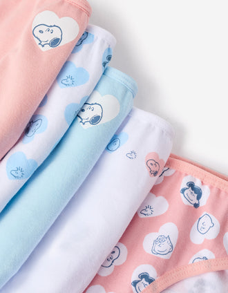 Pack 5 Bragas para Niña 'Peanuts', Blanco/Rosa/Azul