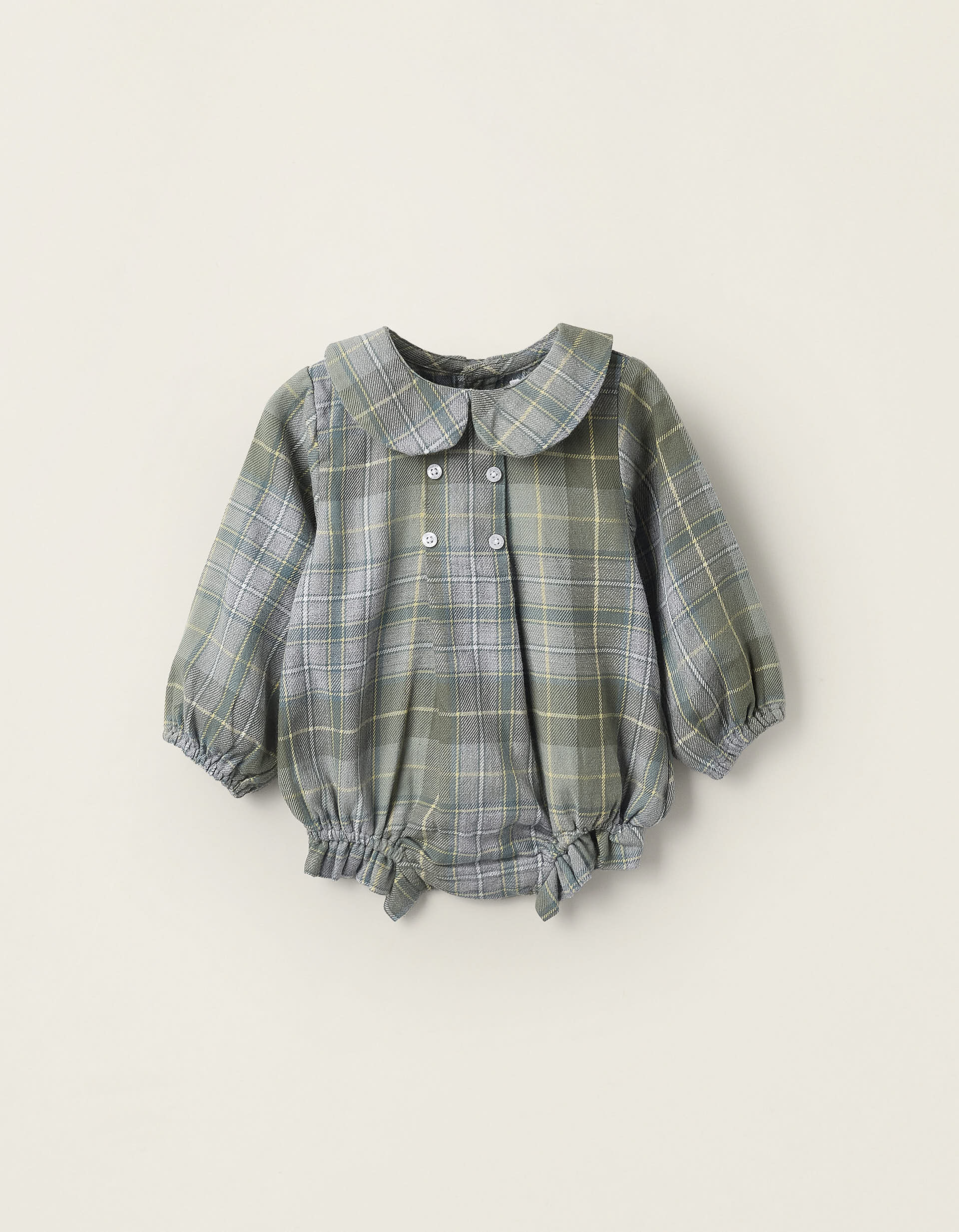 Flannel Overall for Newborn Girls, Green/Grey