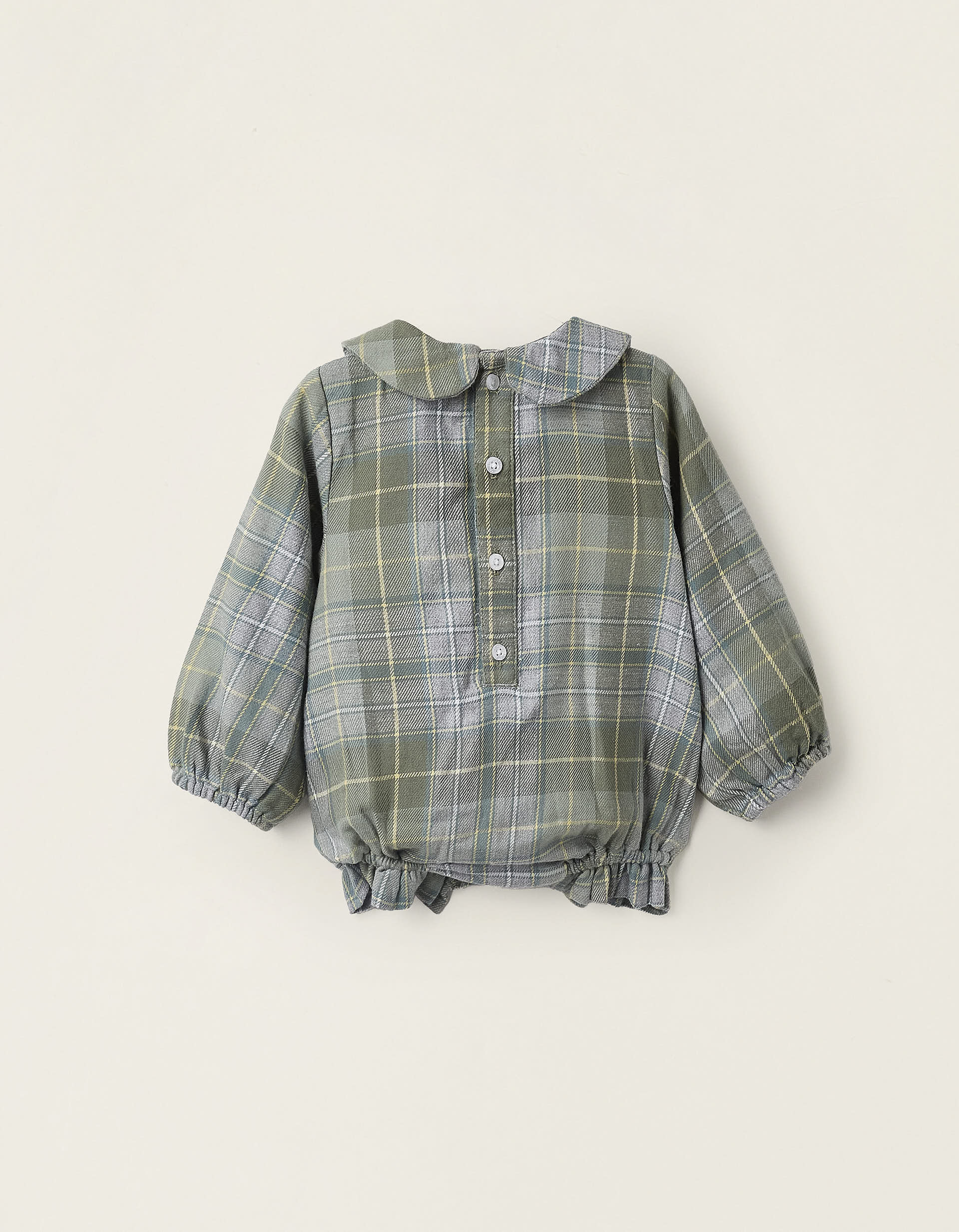 Flannel Overall for Newborn Girls, Green/Grey