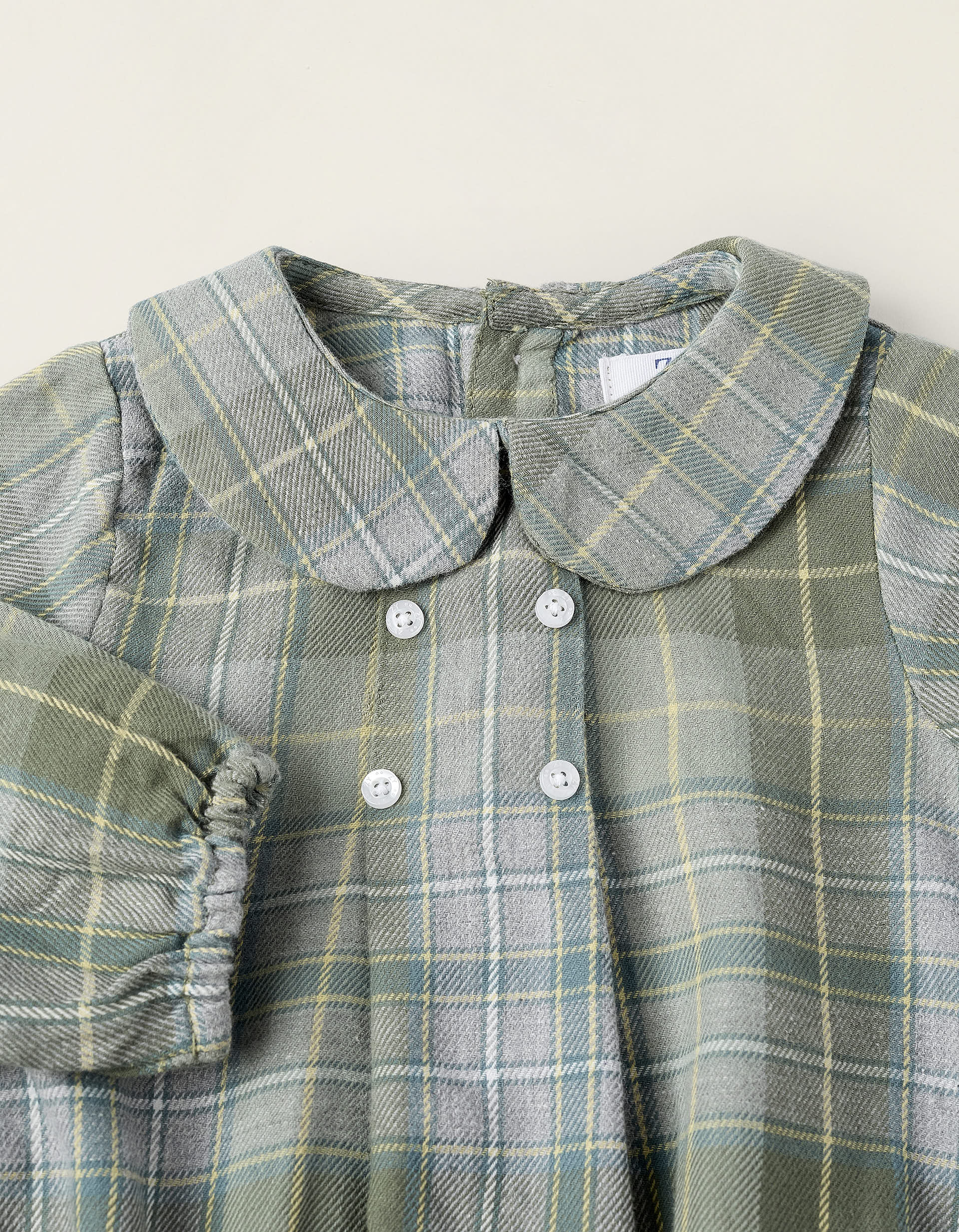 Flannel Overall for Newborn Girls, Green/Grey