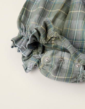 Combi-short en Flanelle pour Nouveau-née, Vert/Gris