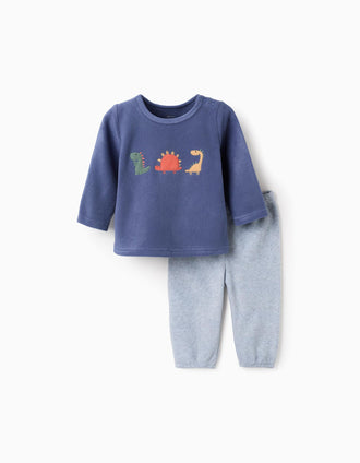 Pijama Polar para Bebé Niño 'Dinosauros', Gris/Azul