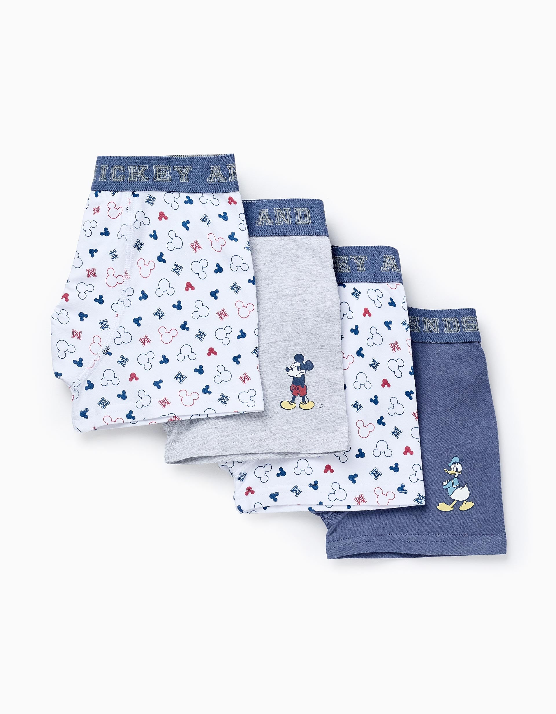 Pack of 4 Boxer Shorts for Boys 'Mickey & Donald', White/Blue/Grey