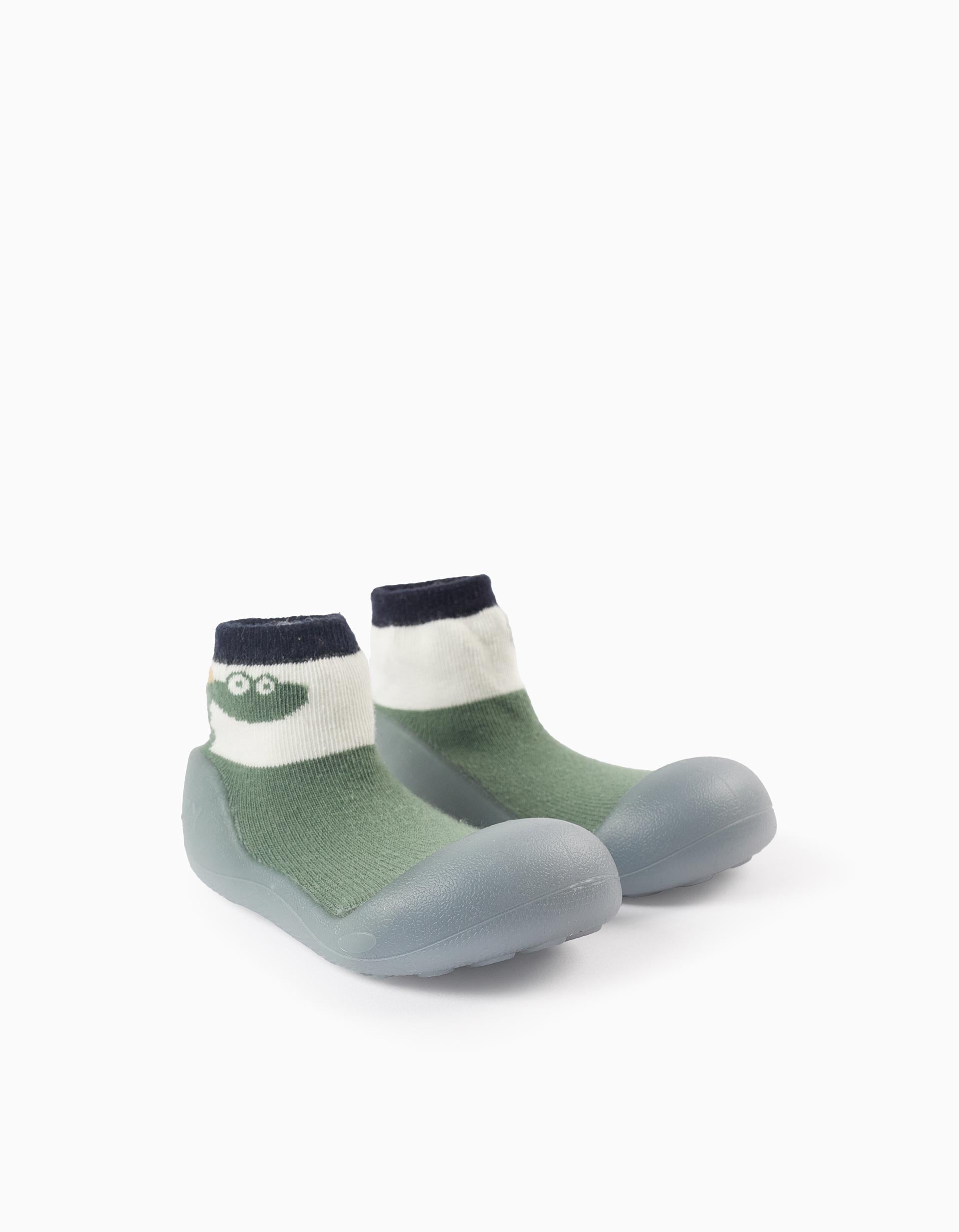 Steppies Socks-Slippers for Baby Boys 'Dinosaur', Green