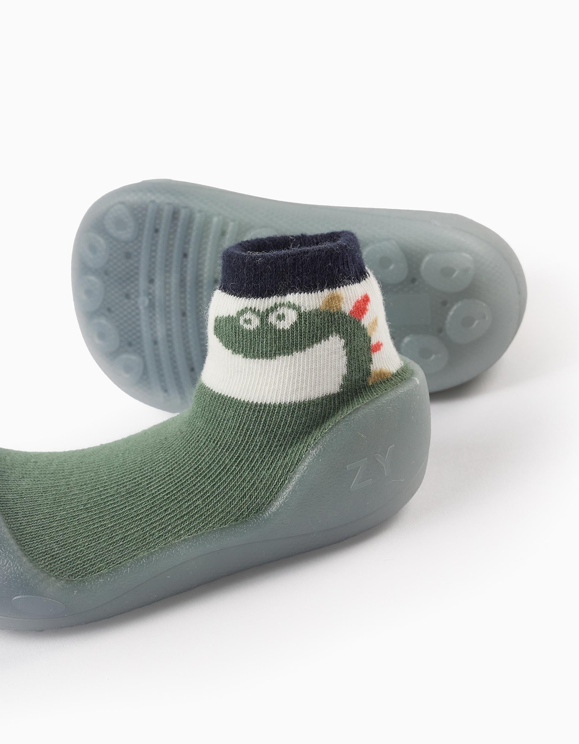 Steppies Socks-Slippers for Baby Boys 'Dinosaur', Green