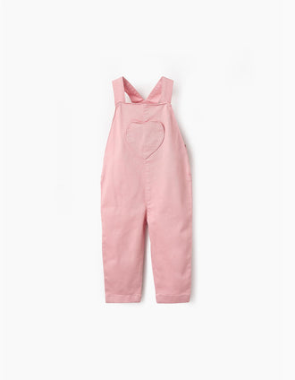 Jardineiras com Bolsos-Coração para Bebé Menina, Rosa