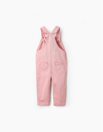 Jardineiras com Bolsos-Coração para Bebé Menina, Rosa