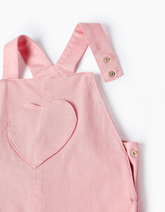 Jardineiras com Bolsos-Coração para Bebé Menina, Rosa