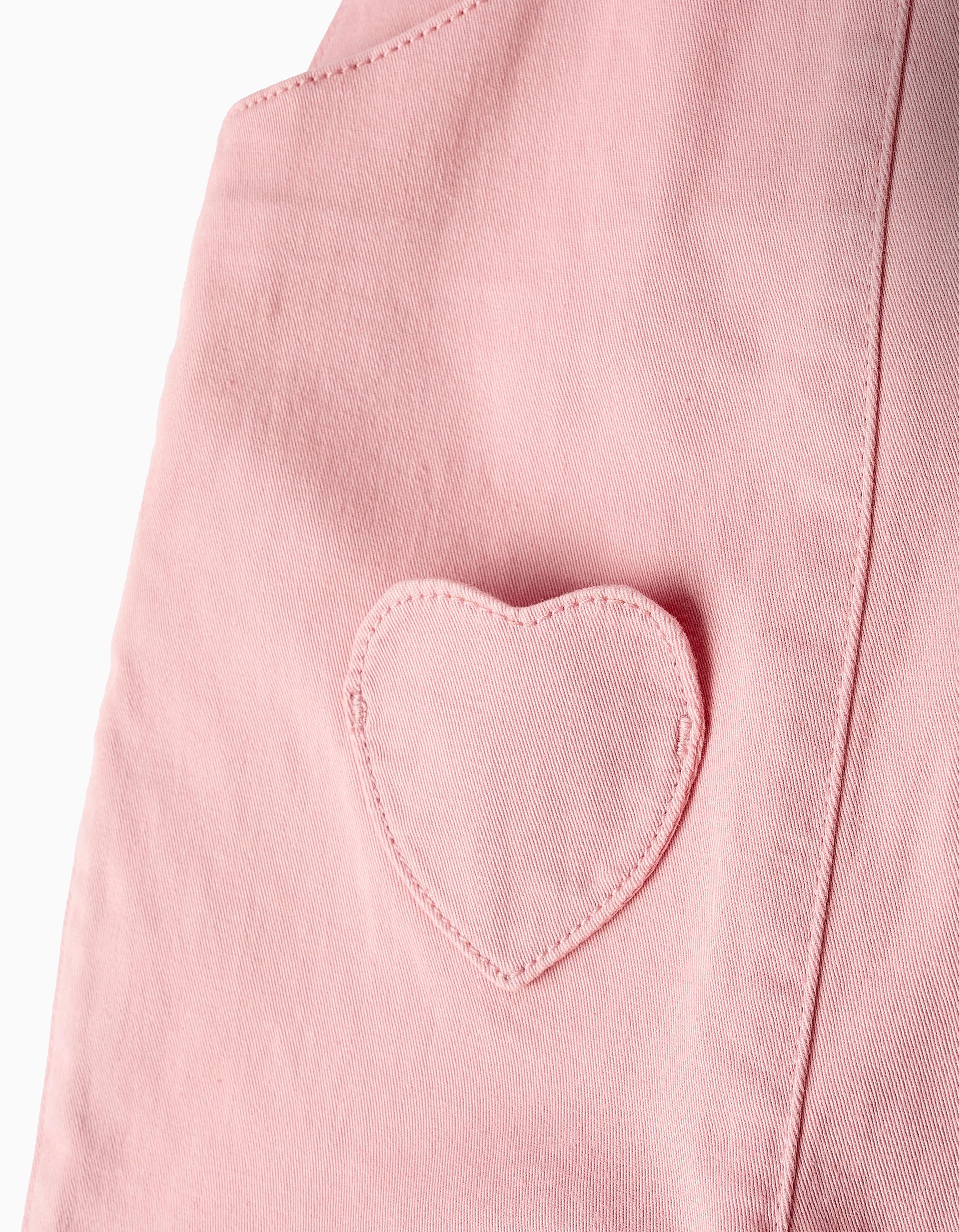 Dungarees with Heart Pockets for Baby Girls, Pink