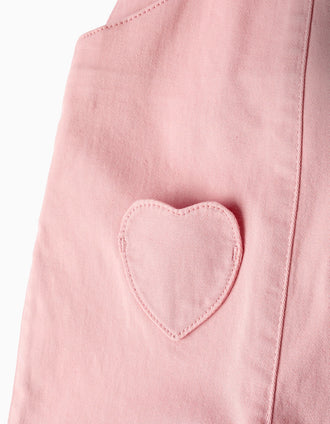 Jardineiras com Bolsos-Coração para Bebé Menina, Rosa