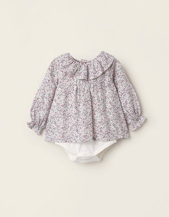 Body-Blouse Florale pour Nouveau-née, Blanc/Rose/Vert