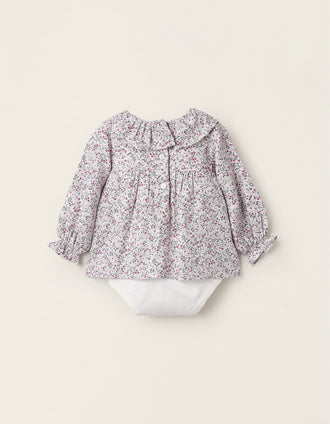 Body-Blusa Floral para Recién Nacida, Blanco/Rosa/Verde