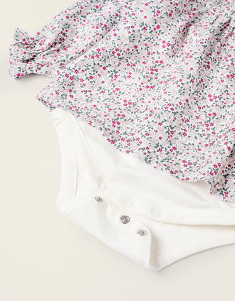 Body-Blouse Florale pour Nouveau-née, Blanc/Rose/Vert