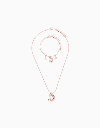Pack Colar + Pulseira para Menina 'Unicórnio', Rosa Gold
