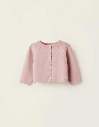 Chaqueta de Punto con Detalles Calados para Recién Nacida, Rosa