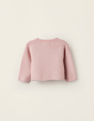 Chaqueta de Punto con Detalles Calados para Recién Nacida, Rosa
