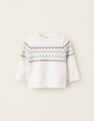 Jersey de Punto con Jacquard para Recién Nacido, Blanco