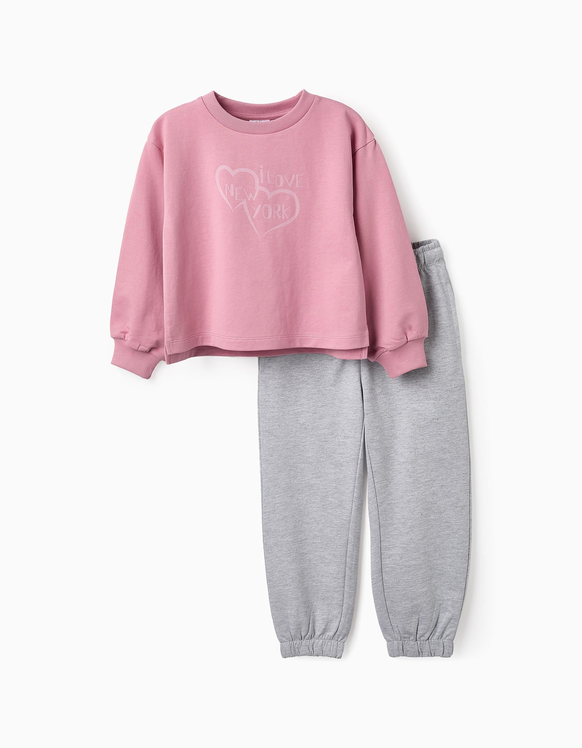 Sweatshirt + Trousers for Girls 'New York', Pink/Grey