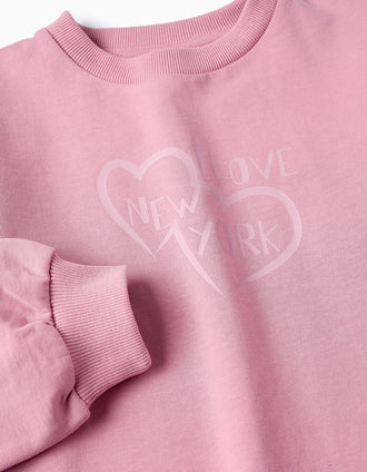 Sweat + Calças para Menina 'New York', Rosa/Cinza