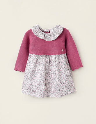 Vestido Combinado Floral para Recién-Nascida, Rosa