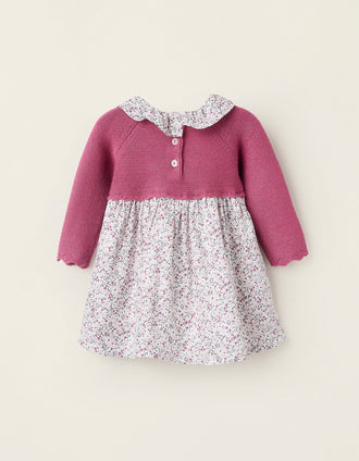 Robe Bi matière Florale pour Nouveau-née, Rose