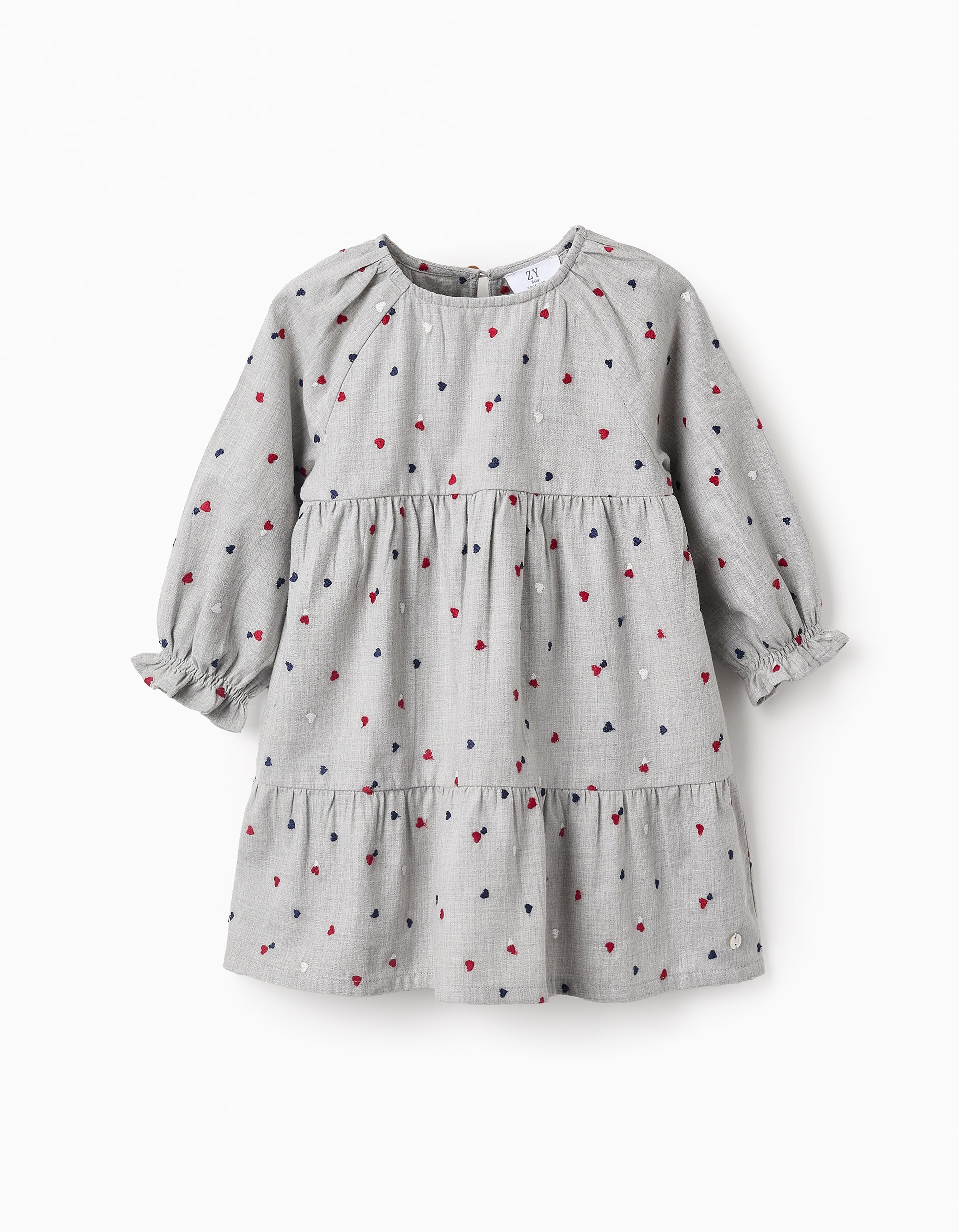 Dress with Heart Embroidery for Baby Girls, Grey