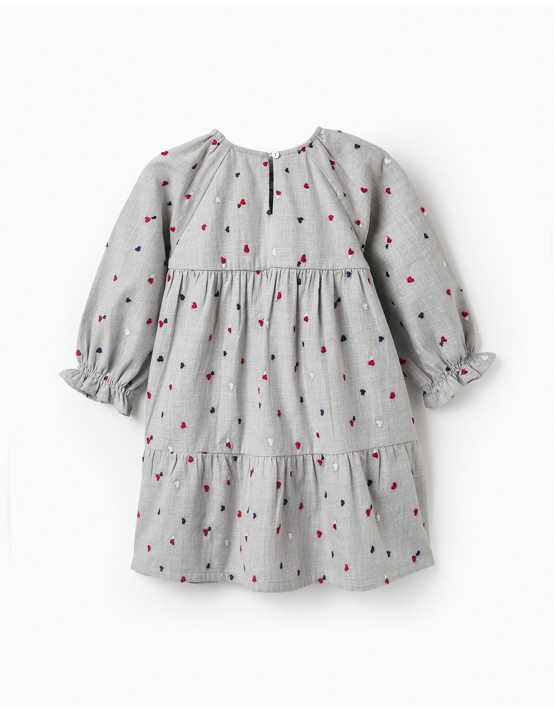 Dress with Heart Embroidery for Baby Girls, Grey