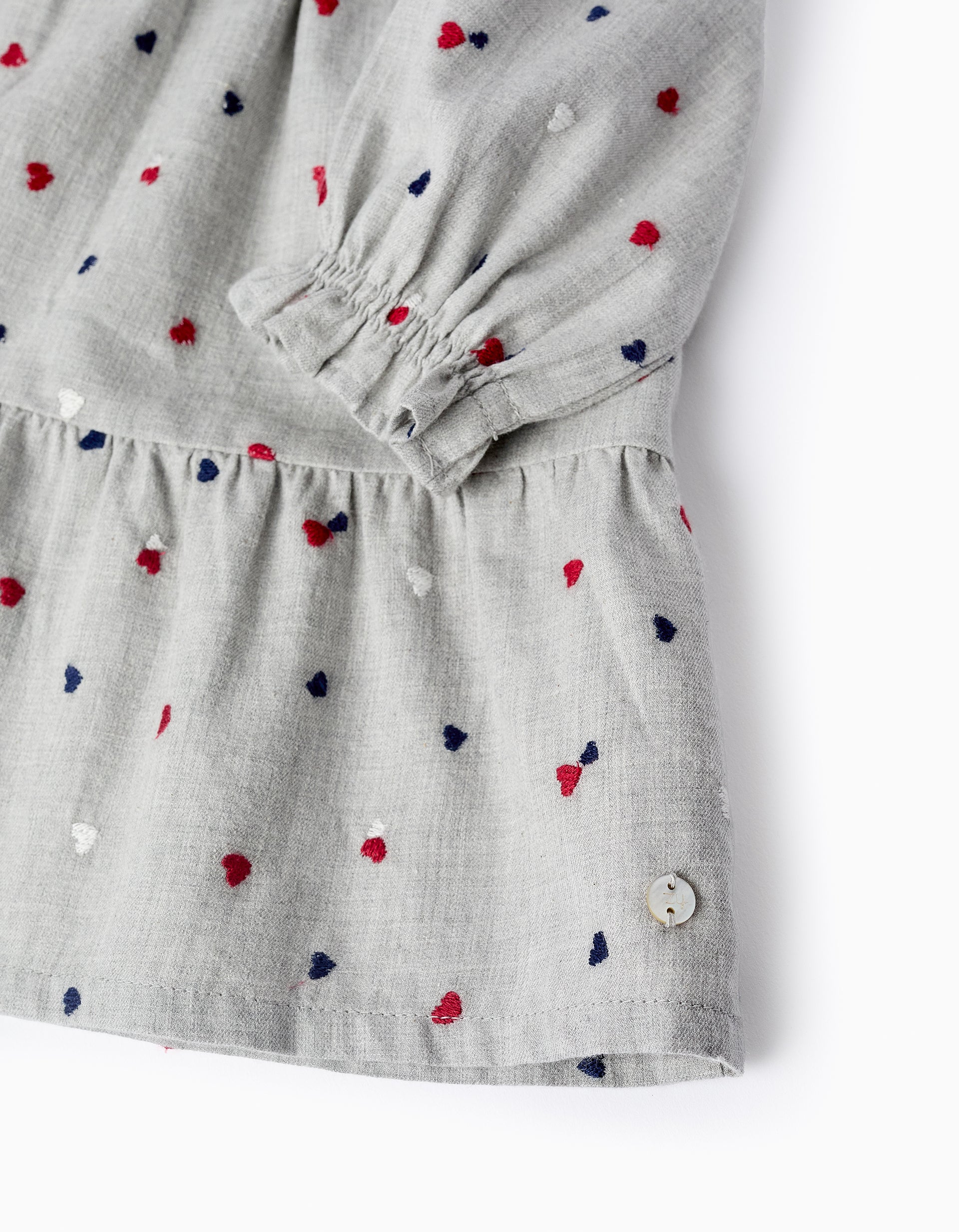 Dress with Heart Embroidery for Baby Girls, Grey