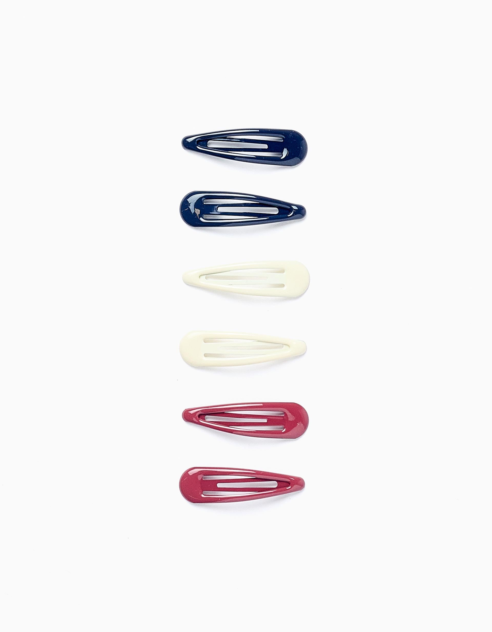 Pack of 6 Hair Clips for Baby and Girls, White/Red/Blue