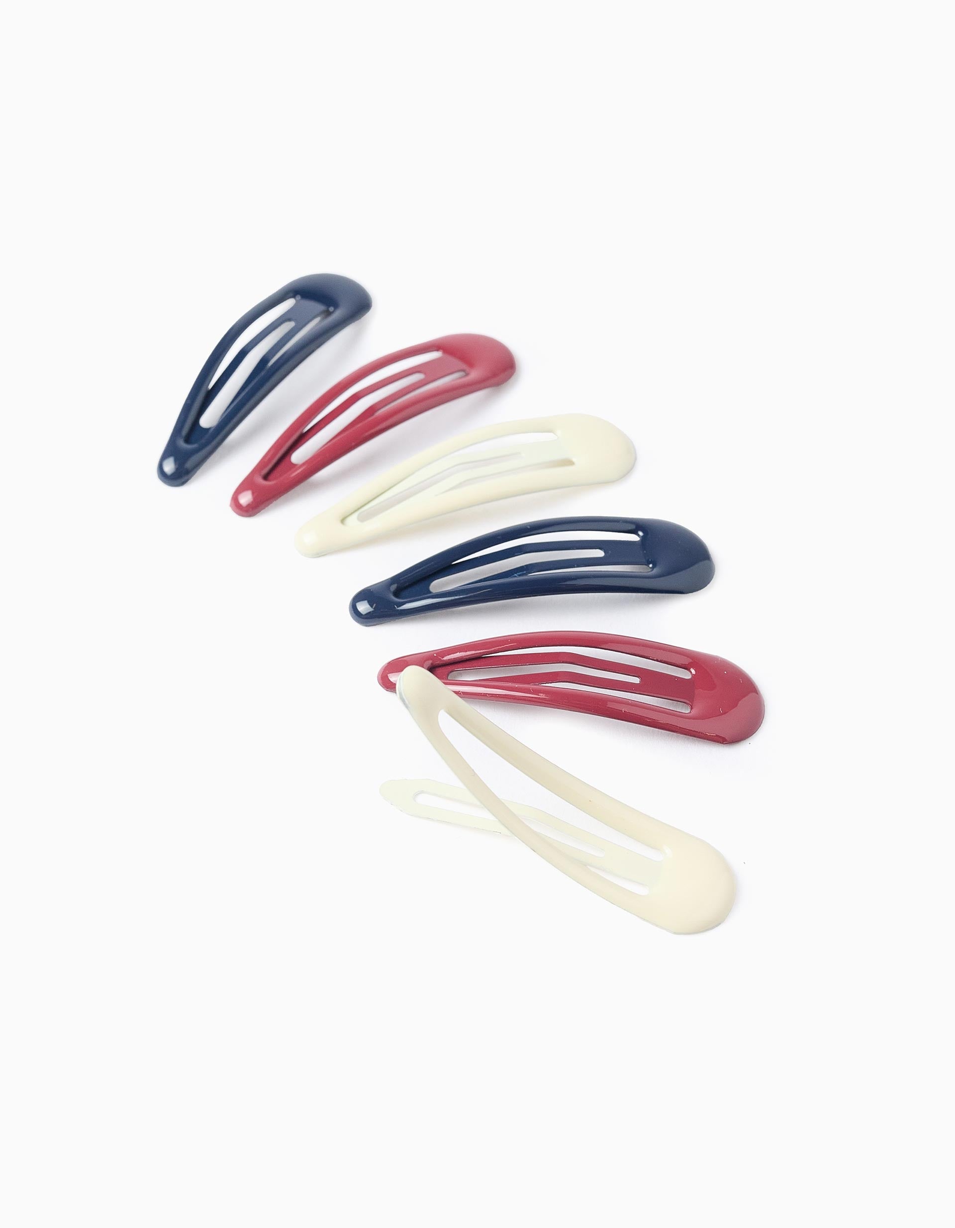 Pack of 6 Hair Clips for Baby and Girls, White/Red/Blue