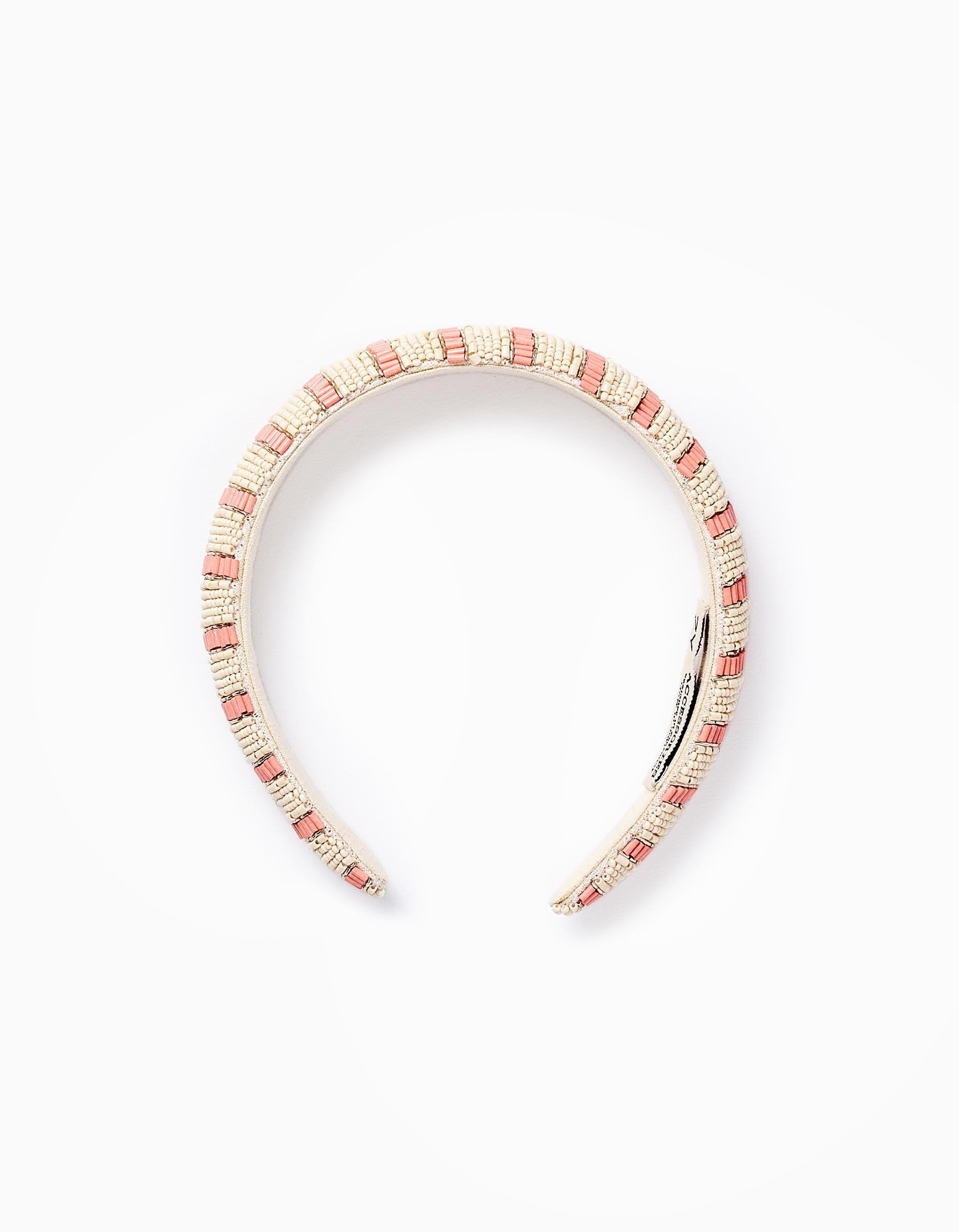 Serre-tête de Perles Rayé pour Fille, Beige/Corail