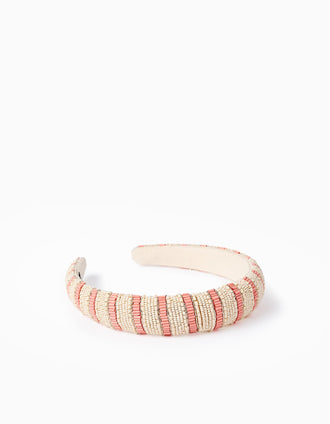 Diadema de Abalorios a Rayas para Niña, Beige/Coral