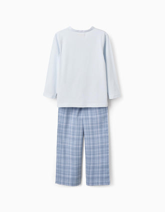 Pijama de Algodão com Xadrez para Menino, Azul