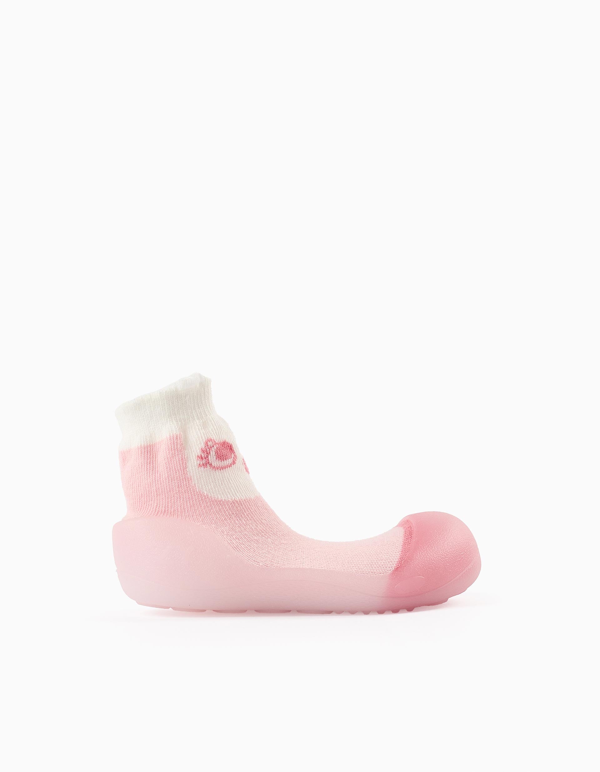 Steppies Socks-Slippers for Baby Girls 'Owl', Pink