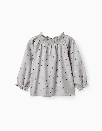 Blusa con Bordados de Corazones para Bebé Niña, Gris