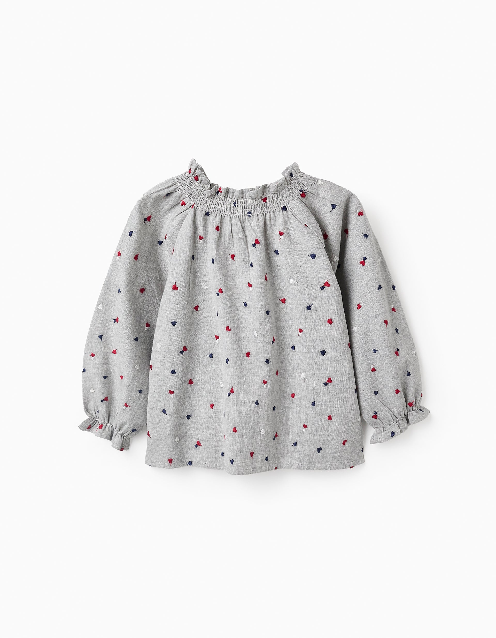 Blouse with Heart Embroidery for Baby Girls, Grey