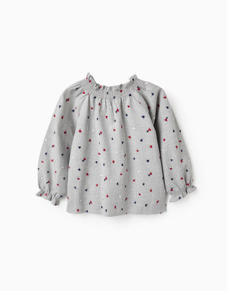 Blusa con Bordados de Corazones para Bebé Niña, Gris