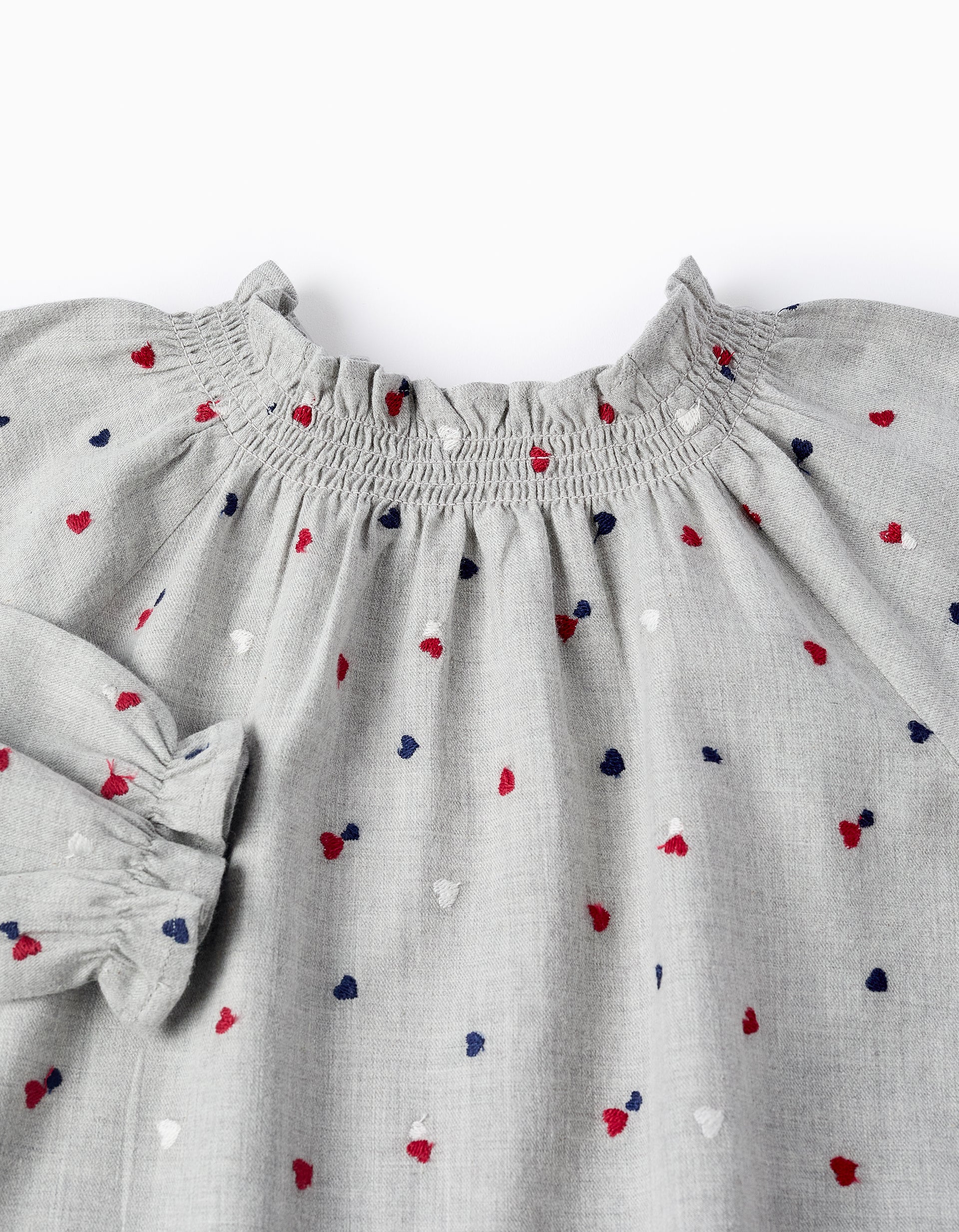 Blouse with Heart Embroidery for Baby Girls, Grey