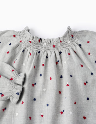 Blusa con Bordados de Corazones para Bebé Niña, Gris