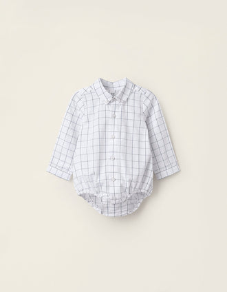 Body-Camisa a Cuadros para Recién Nacido, Blanco/Azul
