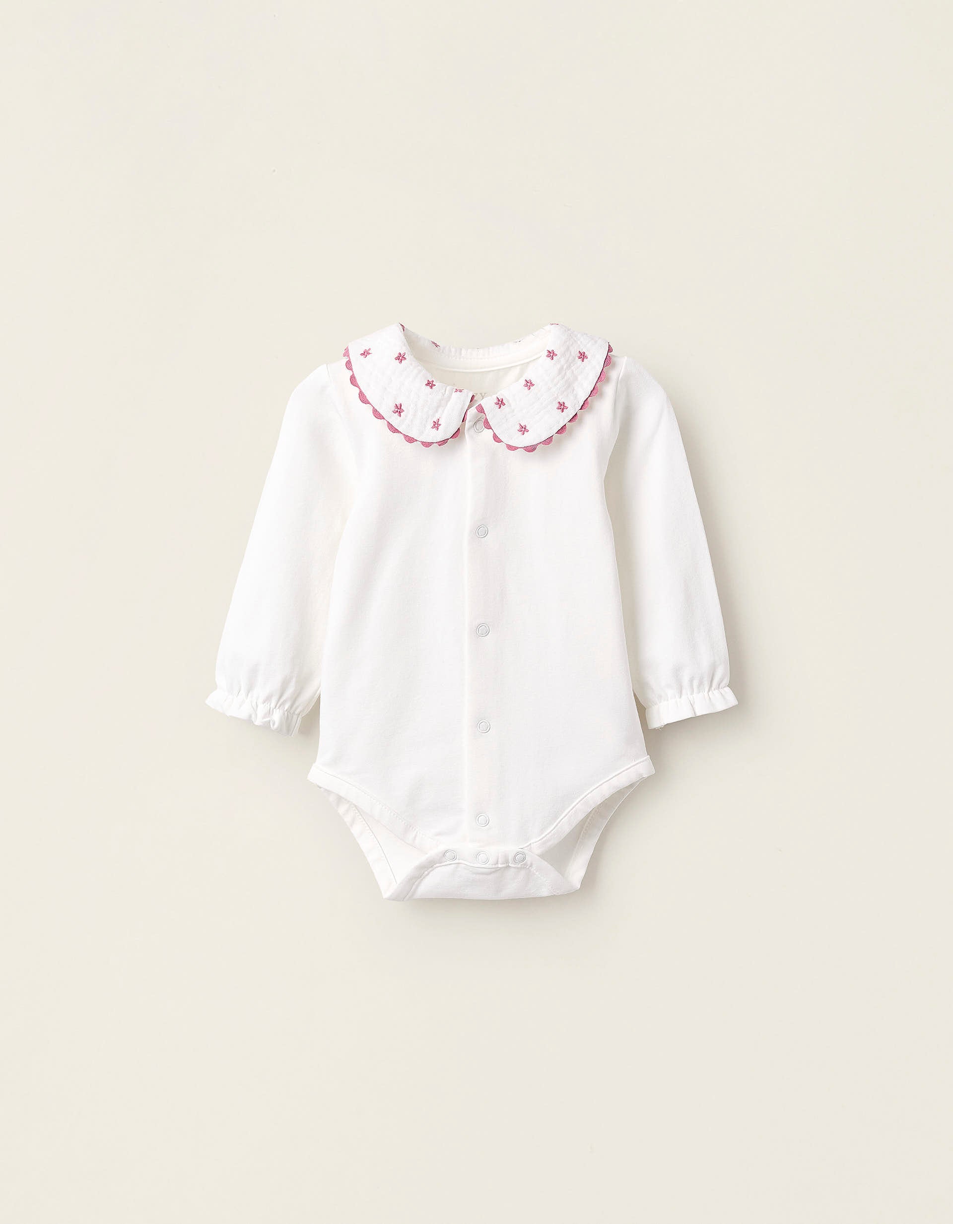 Bodysuit with Flower Embroidery for Newborn Girls, White