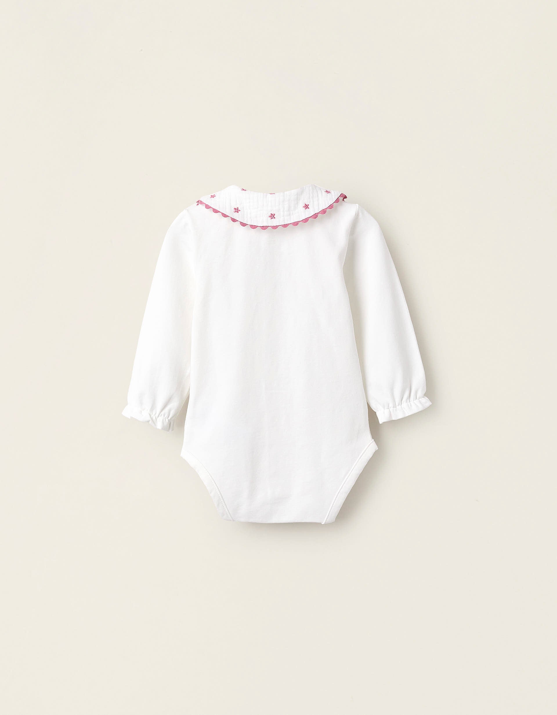 Bodysuit with Flower Embroidery for Newborn Girls, White