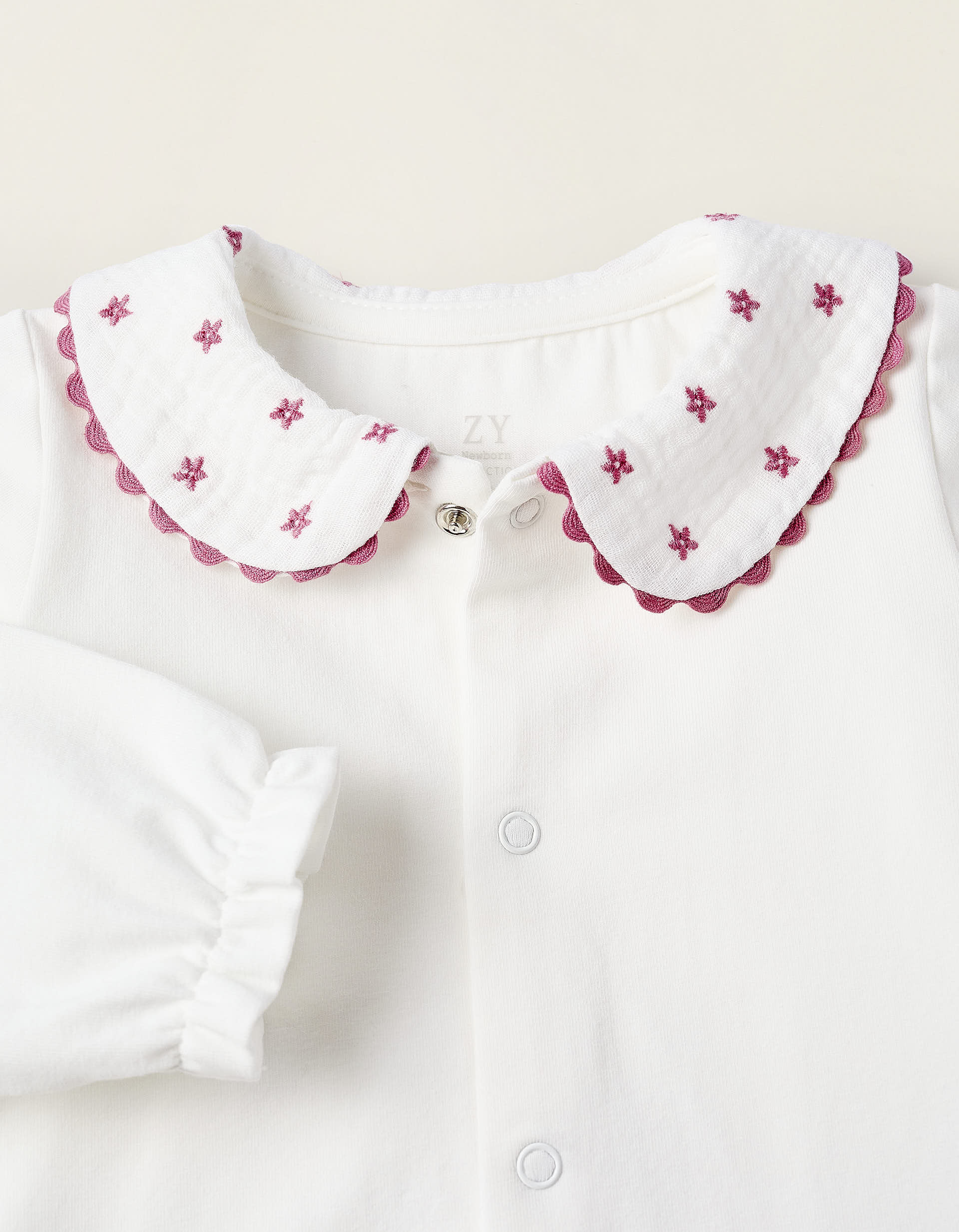 Bodysuit with Flower Embroidery for Newborn Girls, White