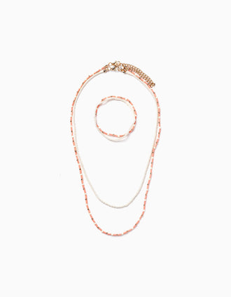 Colares + Braceletes Duplos para Menina, Branco/Colar